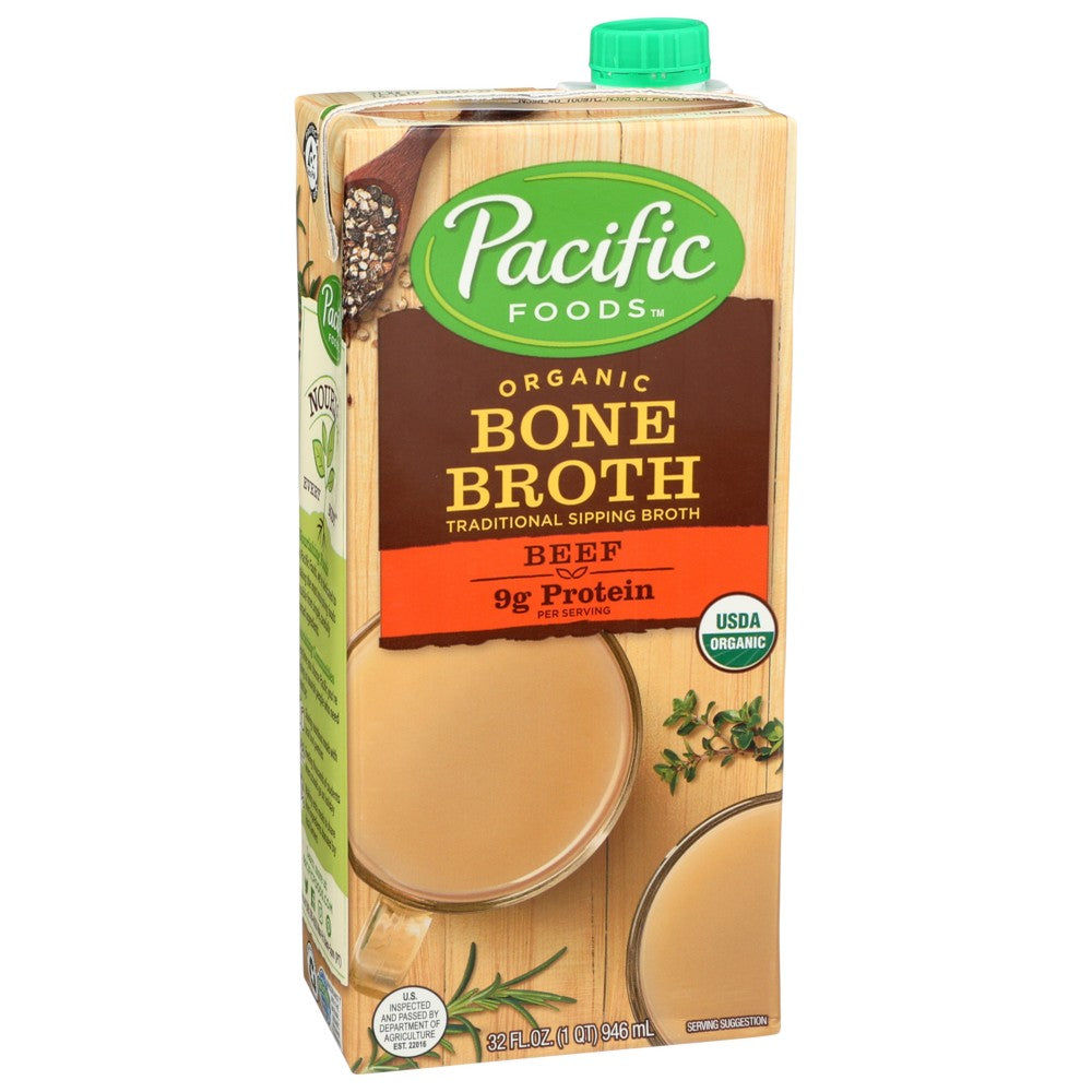 Pacific Foods 052603, Unsalted Organicanic Beef Bone Broth 32 Ounce,  Case of 12