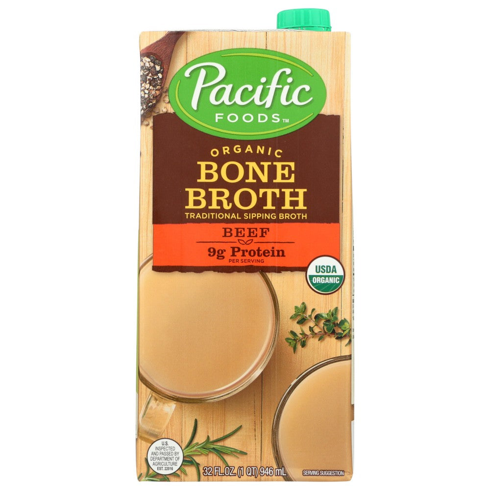 Pacific Foods 052603, Unsalted Organicanic Beef Bone Broth 32 Ounce,  Case of 12