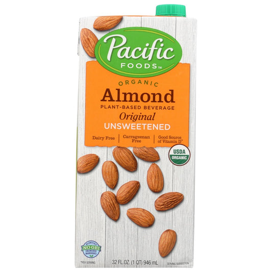 Pacific Foods 52603, Pacific Foods Almond Beverage, Original Unsweetened, 32 Fl. Oz.,  Case of 12