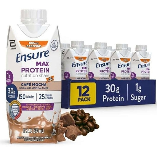 Ensure Max Protein Mocha, 11 Fluid Ounce, 4 Per Pack, 3 Per Case (12)