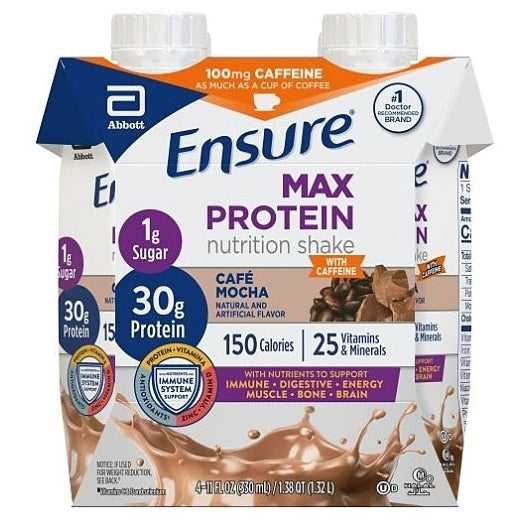 Ensure Max Protein Mocha, 11 Fluid Ounce, 4 Per Pack, 3 Per Case (12)