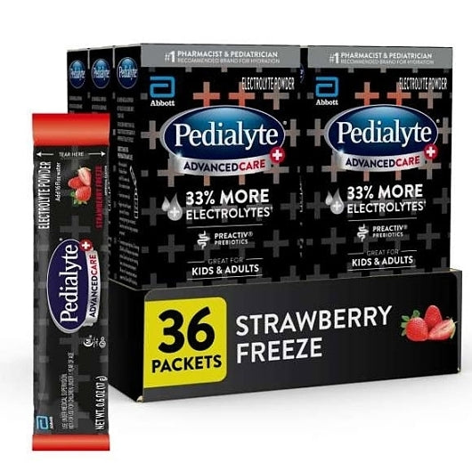 Pedialyte Advance Care Plus Strawberry Freeze Electrolyte Powder Packets, 0.6 Ounce, 6 Per Pack, 6 Per Case