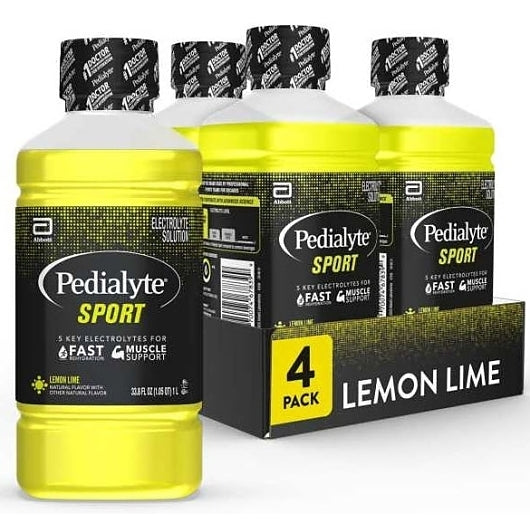 Pedialyte Sport Lemon Lime Electrolytes, 33.8 Fluid Ounce, 4 Per Case