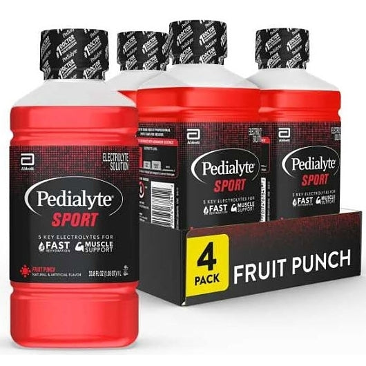 Pedialyte Sport Fruit Punch Electrolyte Drink, 33.8 Fluid Ounce, 4 Per Case