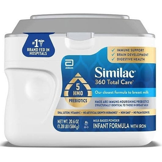 Similac 360 Total Care Non-Gmo Milk-Based Powder Infant Formula Tub With Iron, 20.6 Ounce, 4 Per Case
