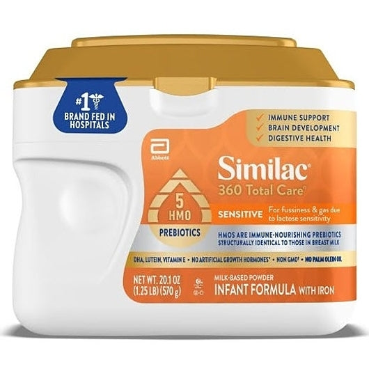 Similac 360 Total Care Sensitive For Fussiness & Gas Milk-Based Powder Infant Formula Tub With Prebiotics, 20.1 Ounce, 4 Per Case