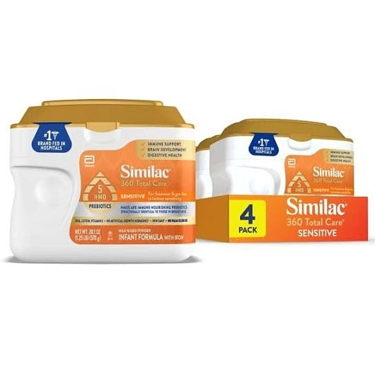 Similac 360 Total Care Sensitive For Fussiness & Gas Milk-Based Powder Infant Formula Tub With Prebiotics, 20.1 Ounce, 4 Per Case