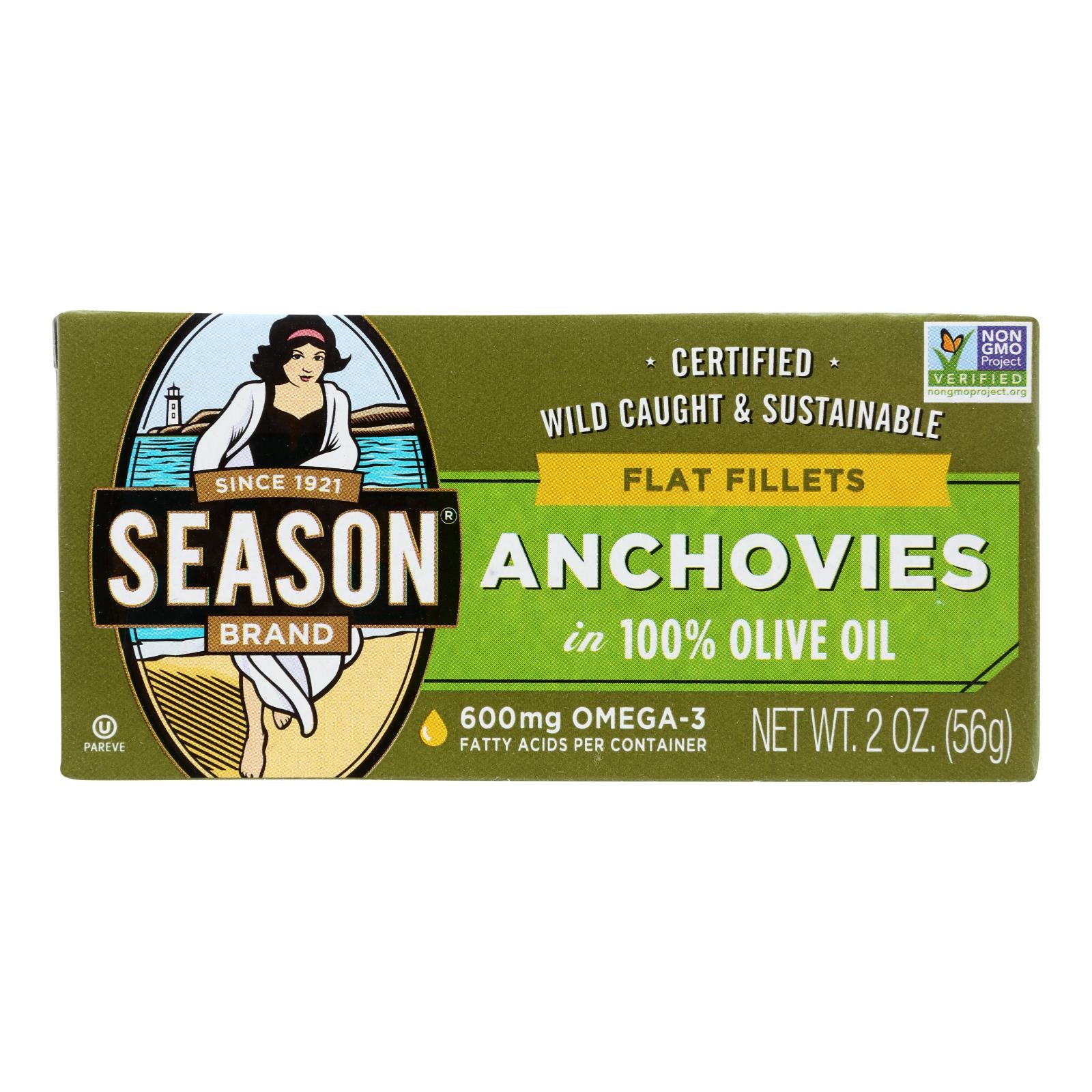 Season Flat Anchovies In Olive Oil - Case of 12 - 2 Ounce