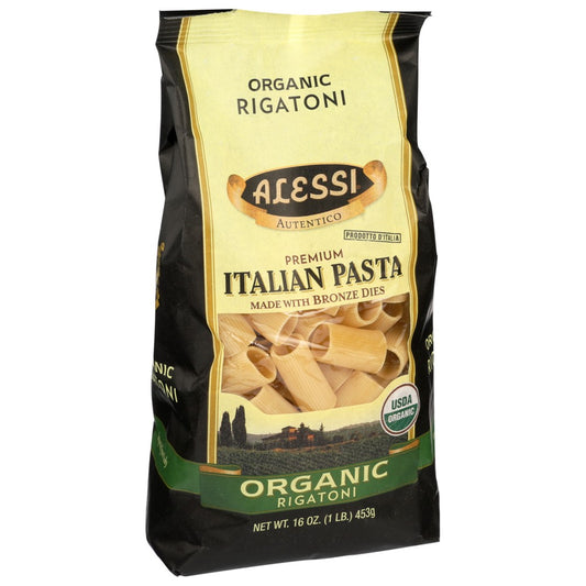 Alessi , Alessi Organicanic Rigatoni Italian Pasta Made With Bronze Dies, 1 Lb.,  Case of 6