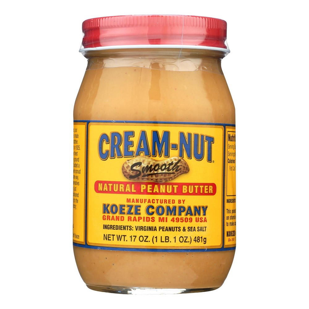 Cream Nut Peanut Butter - Smooth - Natural - Case of 6 - 17 oz