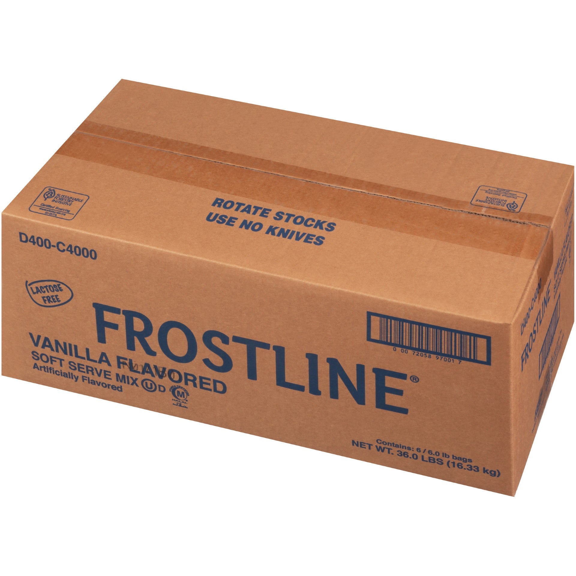 Frostline Vanilla Flavored Soft Serve Mix Bags 6 Pound Each - 6 Per Case