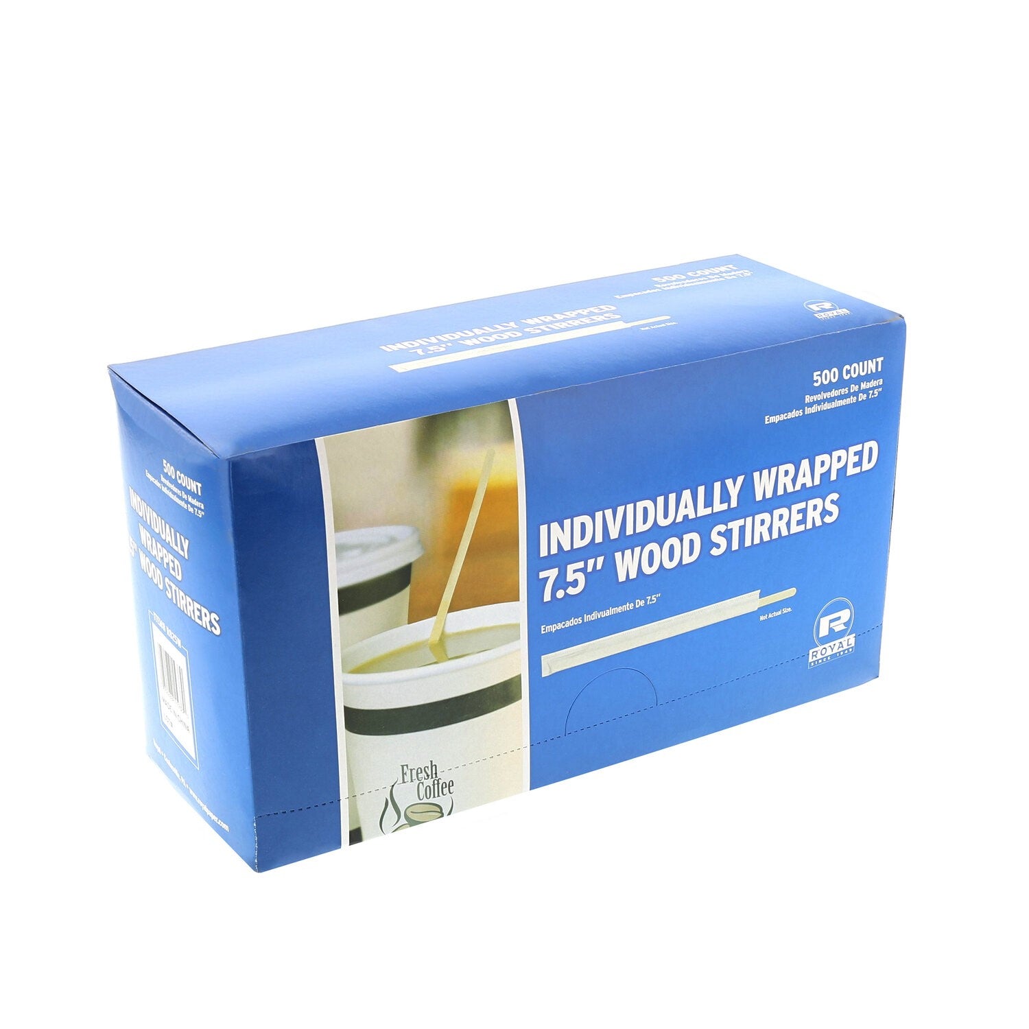 7 1/2" Individually Wrapped  Wood Coffee Stirrers Pkd 10/500