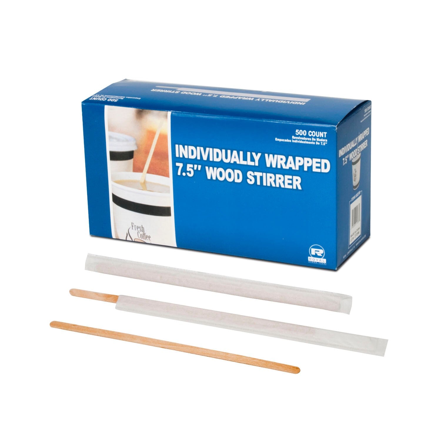7 1/2" Individually Wrapped  Wood Coffee Stirrers Pkd 10/500