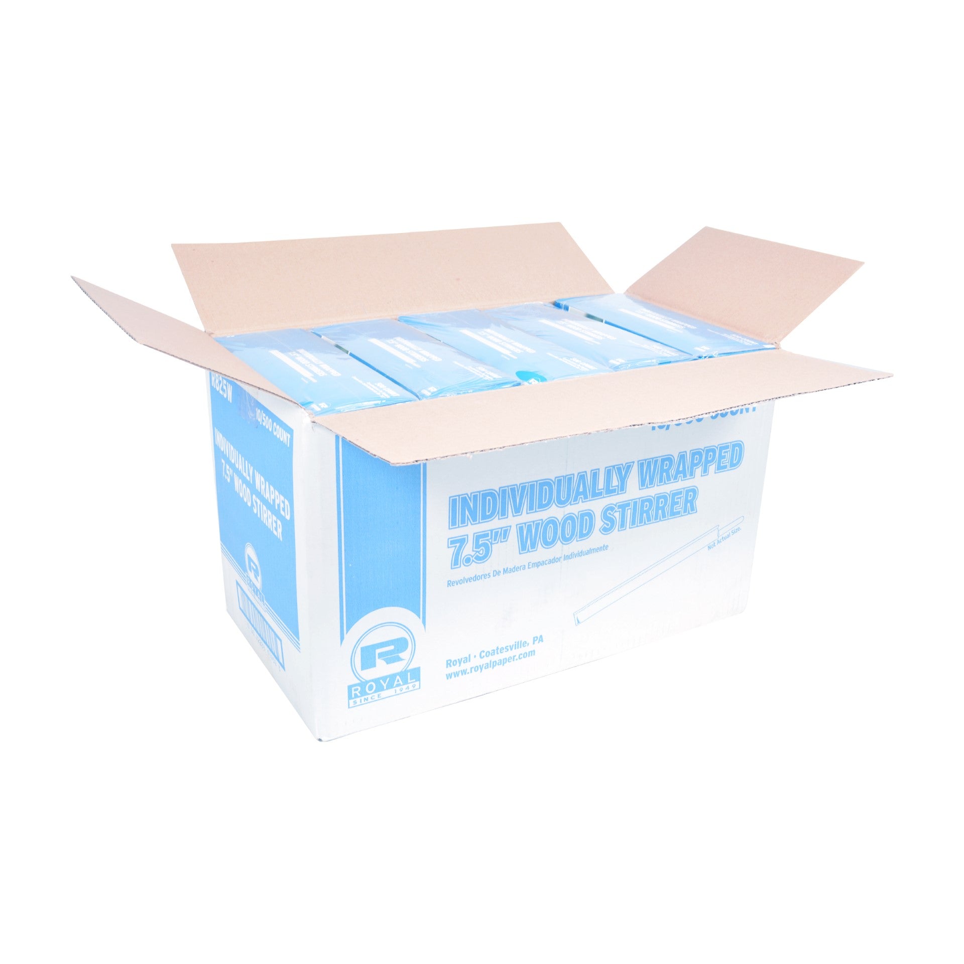 7 1/2" Individually Wrapped  Wood Coffee Stirrers Pkd 10/500