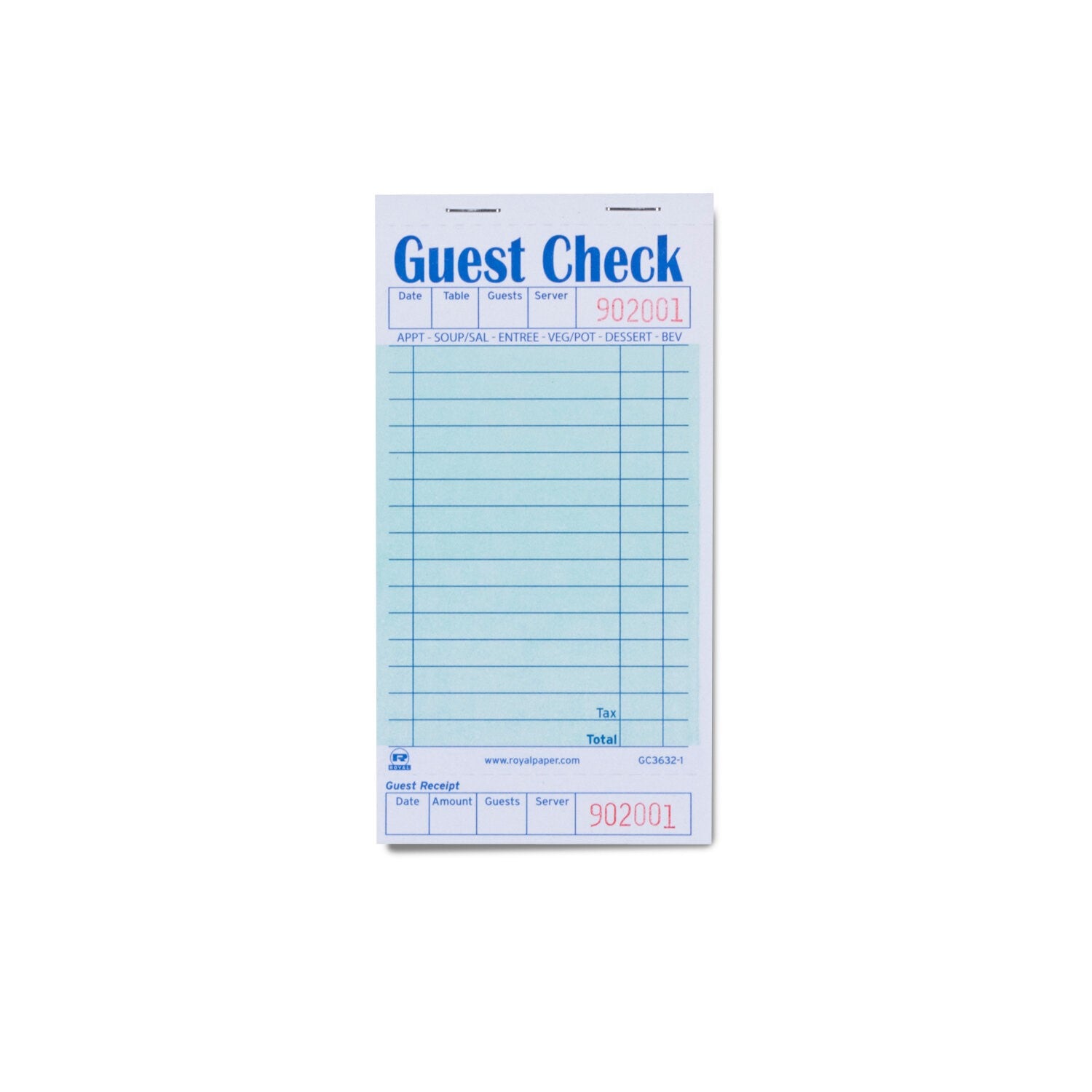 Guest Check Board 1 Part Booked Pkd 50/50               15 Lines - Green