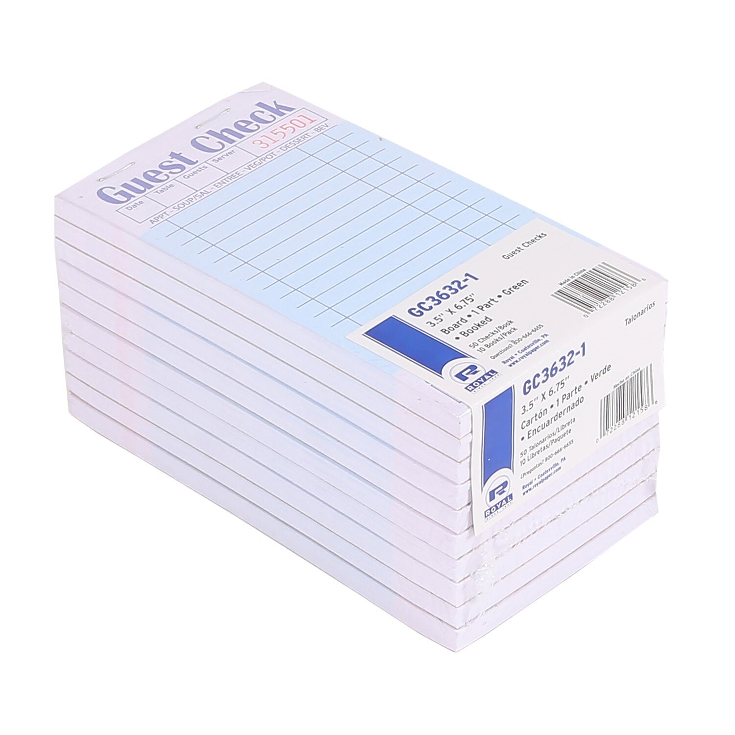 Guest Check Board 1 Part Booked Pkd 50/50               15 Lines - Green