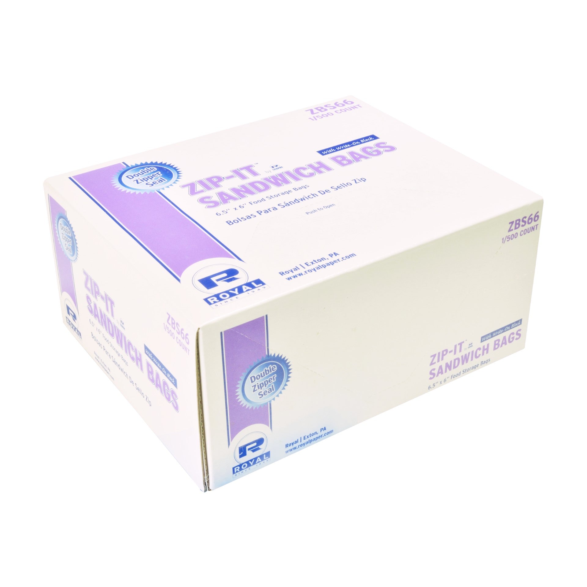 Double Zipper Sandwich Bag 6.5" X 6"; Pkd 500