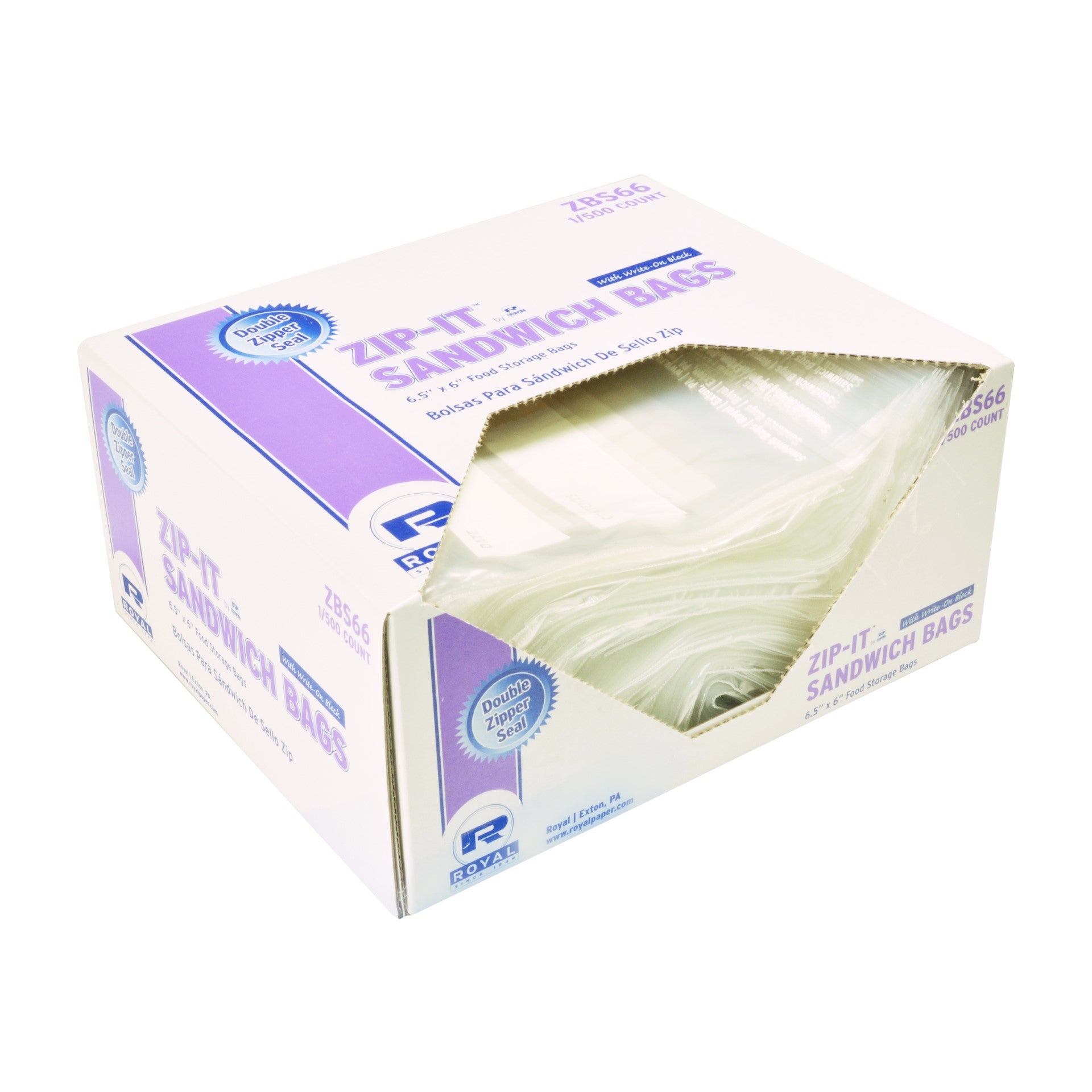 Double Zipper Sandwich Bag 6.5" X 6"; Pkd 500