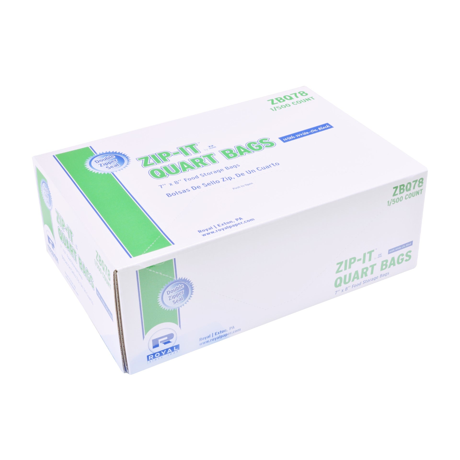 Double Zipper Quart Bag 7" X 8"; Pkd 500