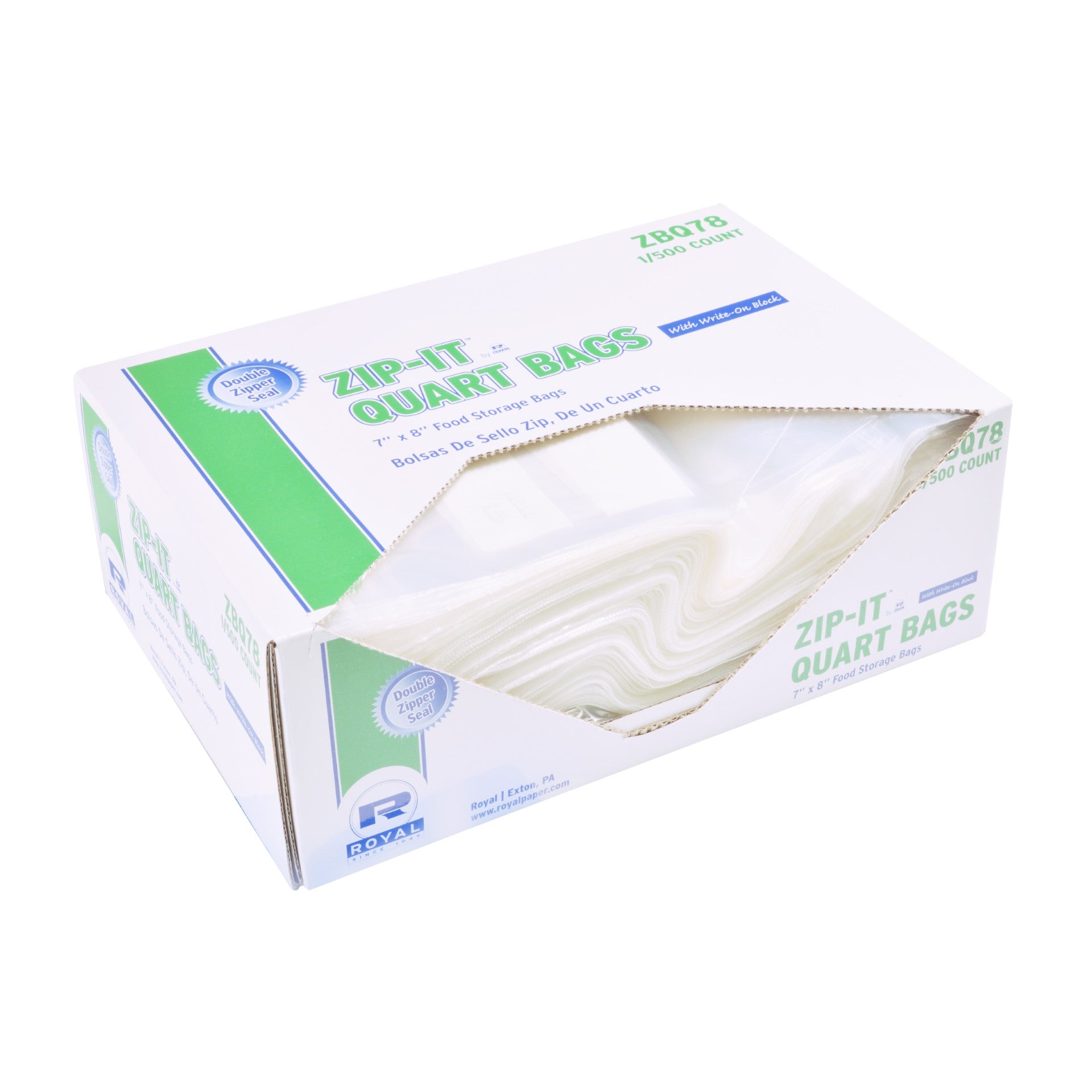 Double Zipper Quart Bag 7" X 8"; Pkd 500