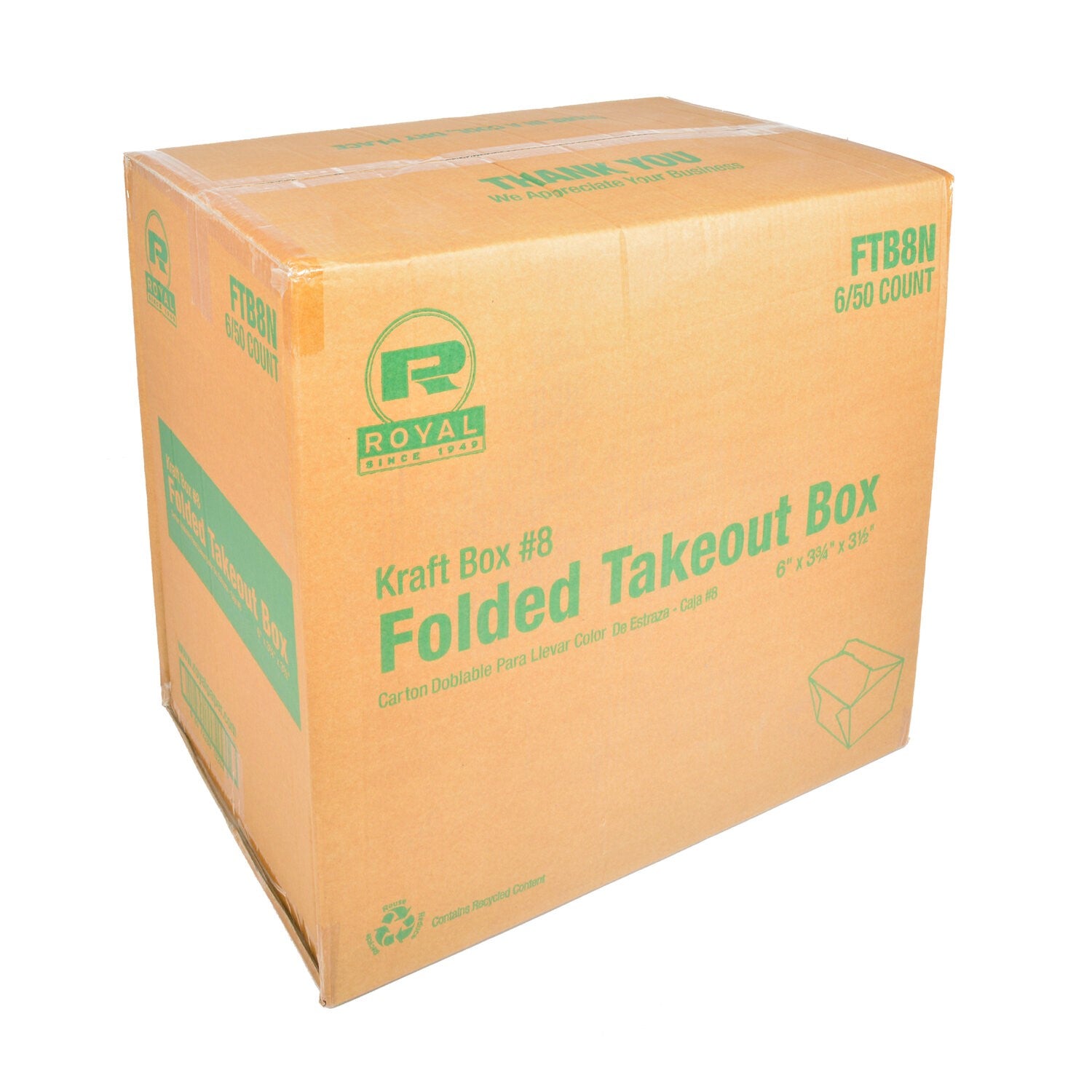 #8 Kraft Folded Takeout Box Pkd 6/50               6" X 4-3/4" X 2-1/2