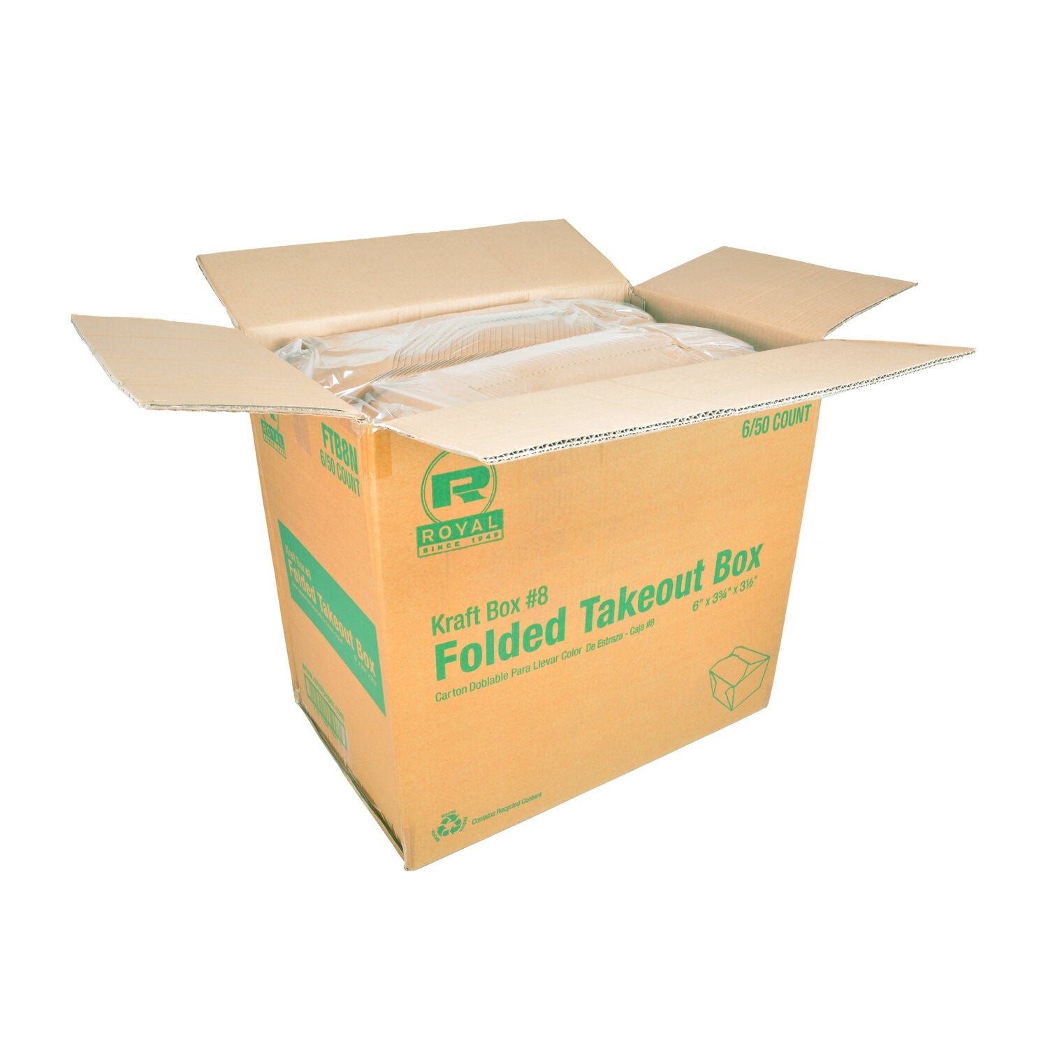 #8 Kraft Folded Takeout Box Pkd 6/50               6" X 4-3/4" X 2-1/2