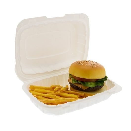Amercare Mineral Filled Polypropylene White Container, Hinged Lid, 9X6x3, Vented, 150 Each