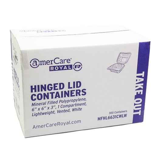 Amercare Mineral Filled Pp Container Hinged Lid  6X6X3  1 Comp  Lw  Vented White 300