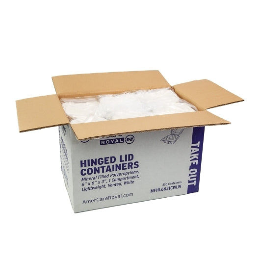 Amercare Mineral Filled Pp Container Hinged Lid  6X6X3  1 Comp  Lw  Vented White 300