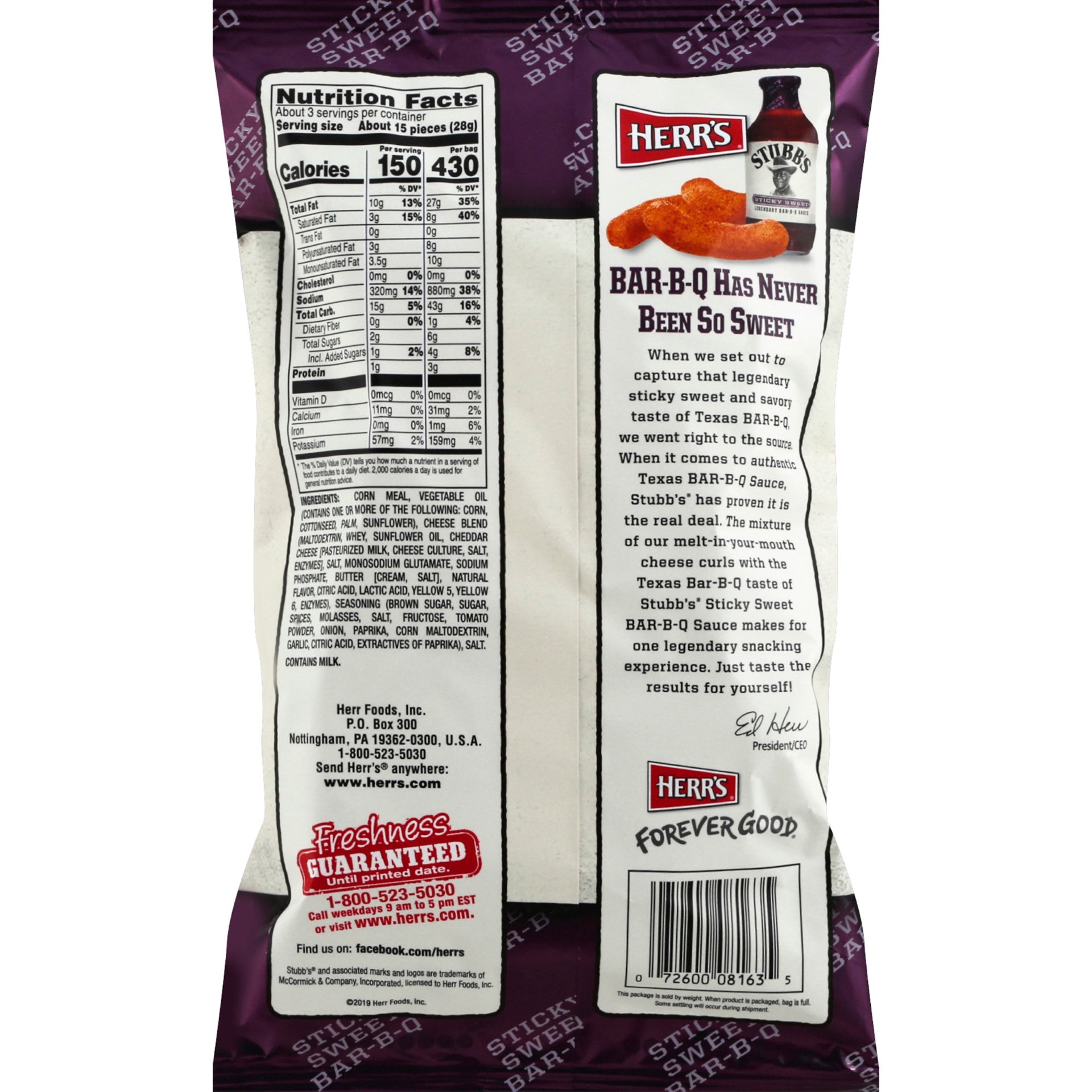 Herr Brands Stubb's Sticky Sweet Curls 2.75 Ounce Size - 12 Per Case