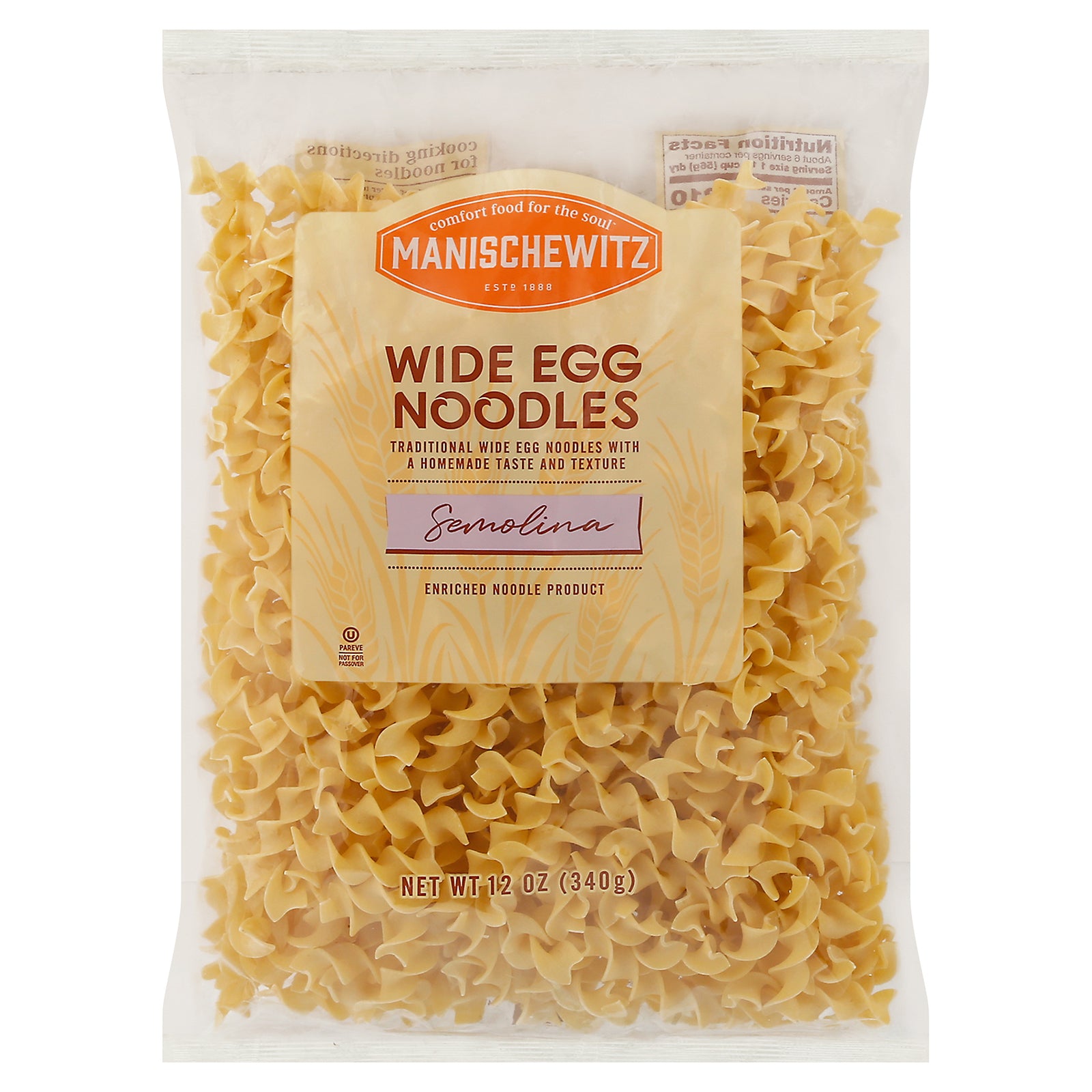 Manischewitz - Egg Noodles Wide - Case of 12-12 OZ