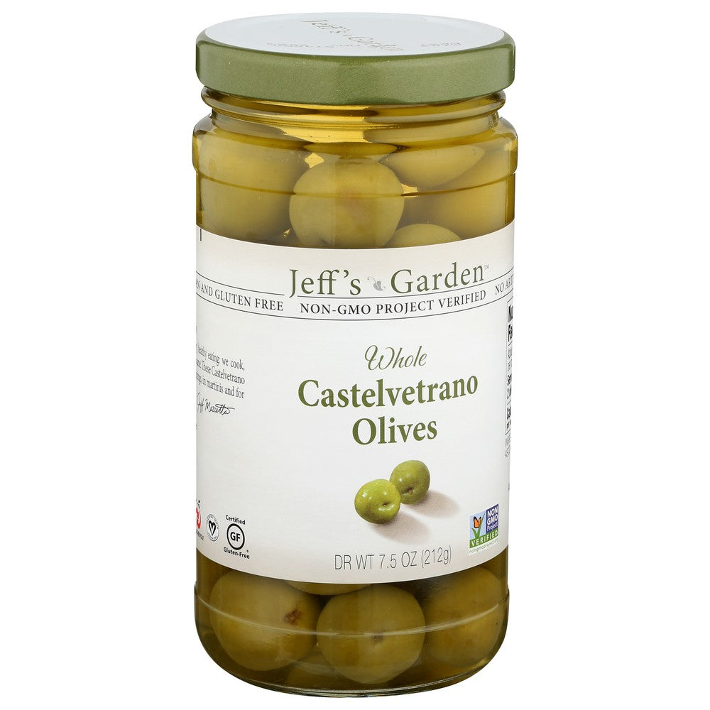 Jeff's Garden 11106745, Jeff's Naturals Whole Castlevetrano Olives, 7.5 Fl. Oz.,  Case of 6