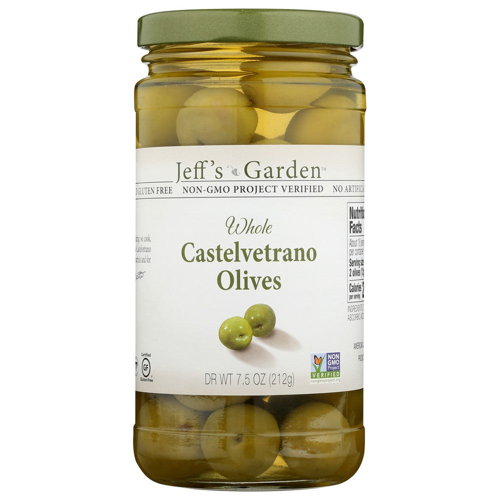 Jeff's Garden 11106745, Jeff's Naturals Whole Castlevetrano Olives, 7.5 Fl. Oz.,  Case of 6