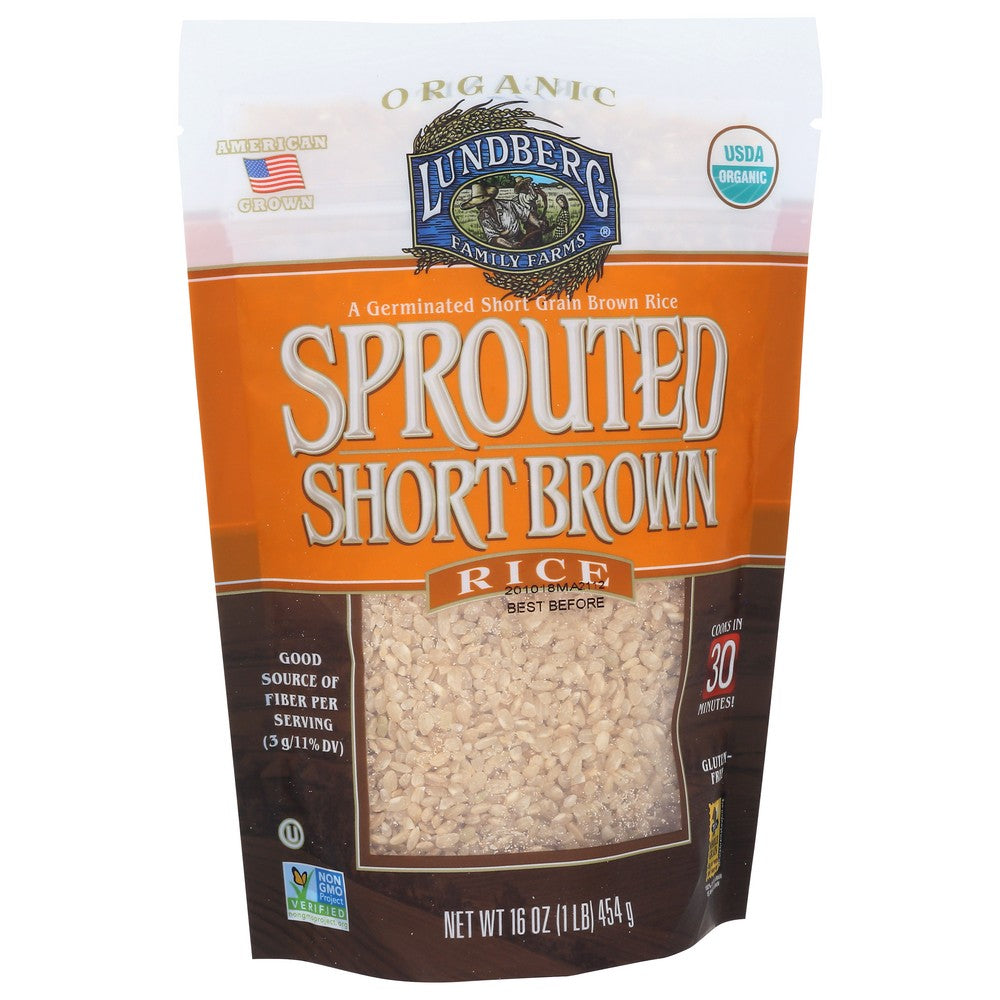 Lundberg Rice Sprouted Brown Short Organic - 16 Ounce,  Case of 6