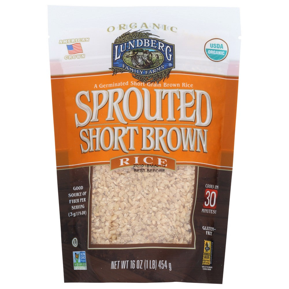 Lundberg Rice Sprouted Brown Short Organic - 16 Ounce,  Case of 6