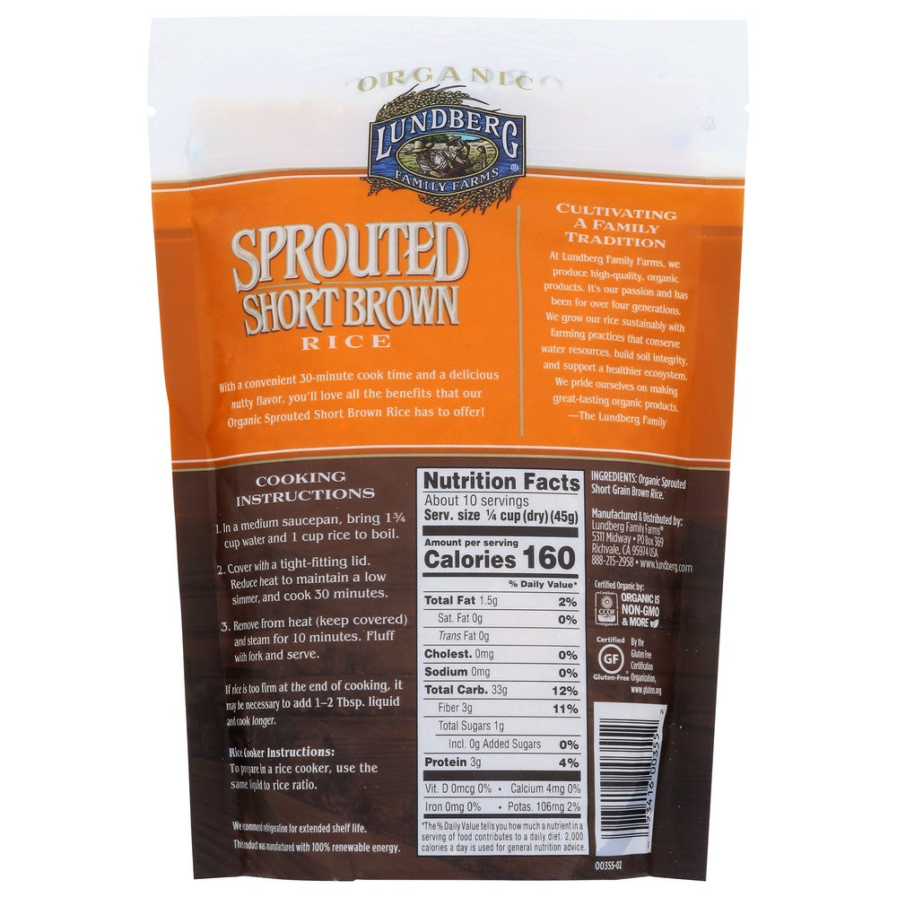 Lundberg Rice Sprouted Brown Short Organic - 16 Ounce,  Case of 6