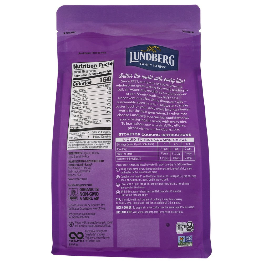 Lundberg Rice Whte Jasmine Organic Gluten Free - 2 Pound,  Case of 6