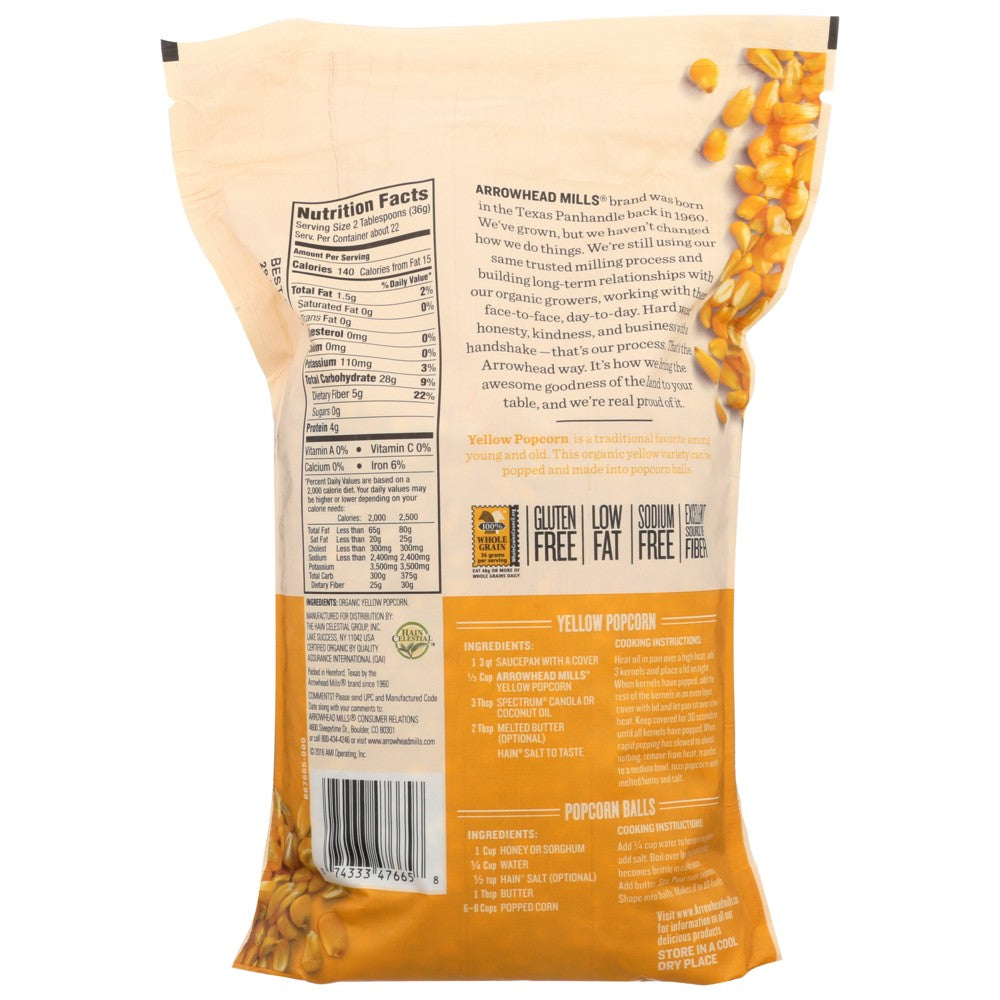 Arrowhead Mills Popcorn Yellow Organic - 28 Ounce,  Case of 6