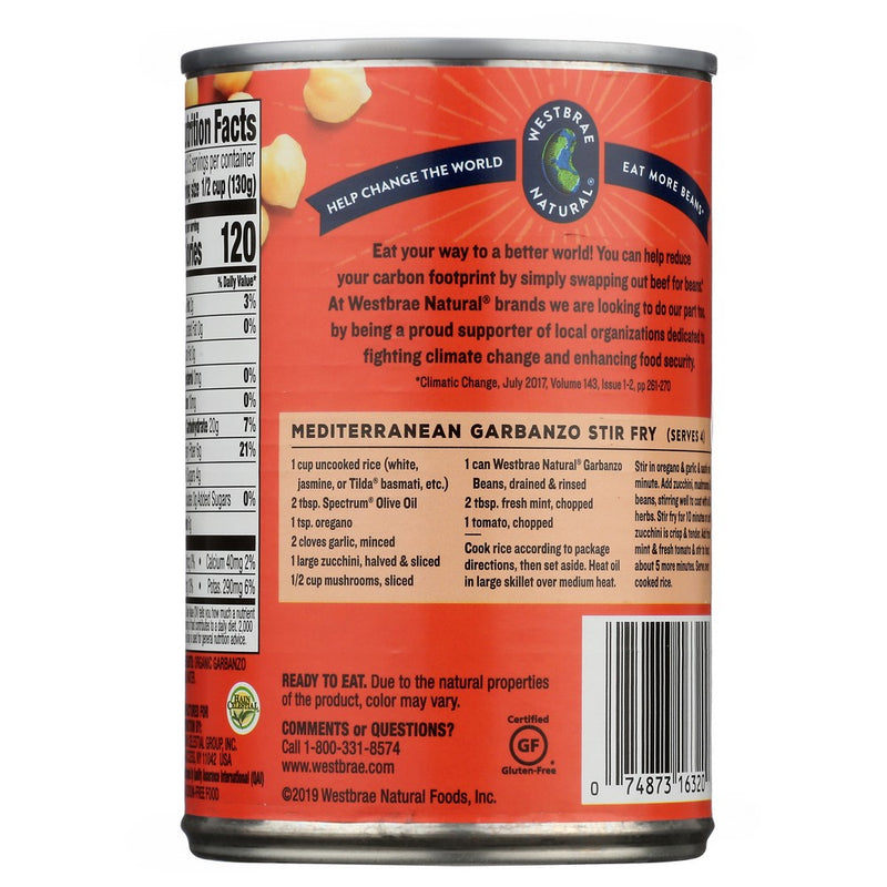 Westbrae Bean Garbanzo Organic - 15 Ounce, Case of 12