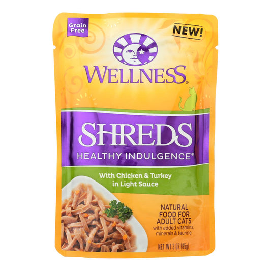 Wellness Pet Products Cat Food - Shreds Chicken and Turkey - Case of 24 - 3 Ounce.