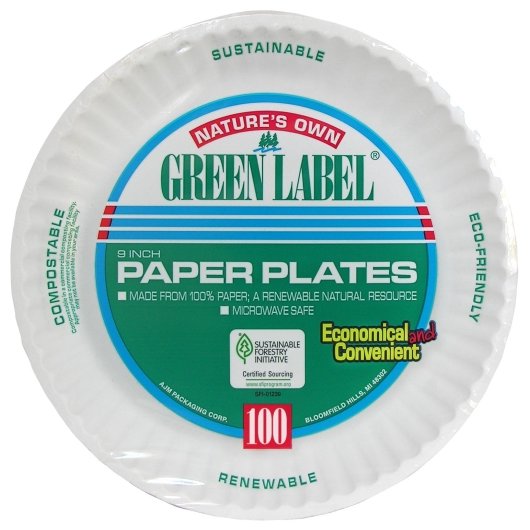 Ajm Green Label 9" Paper Plates, 100 Count, 12 Per Case