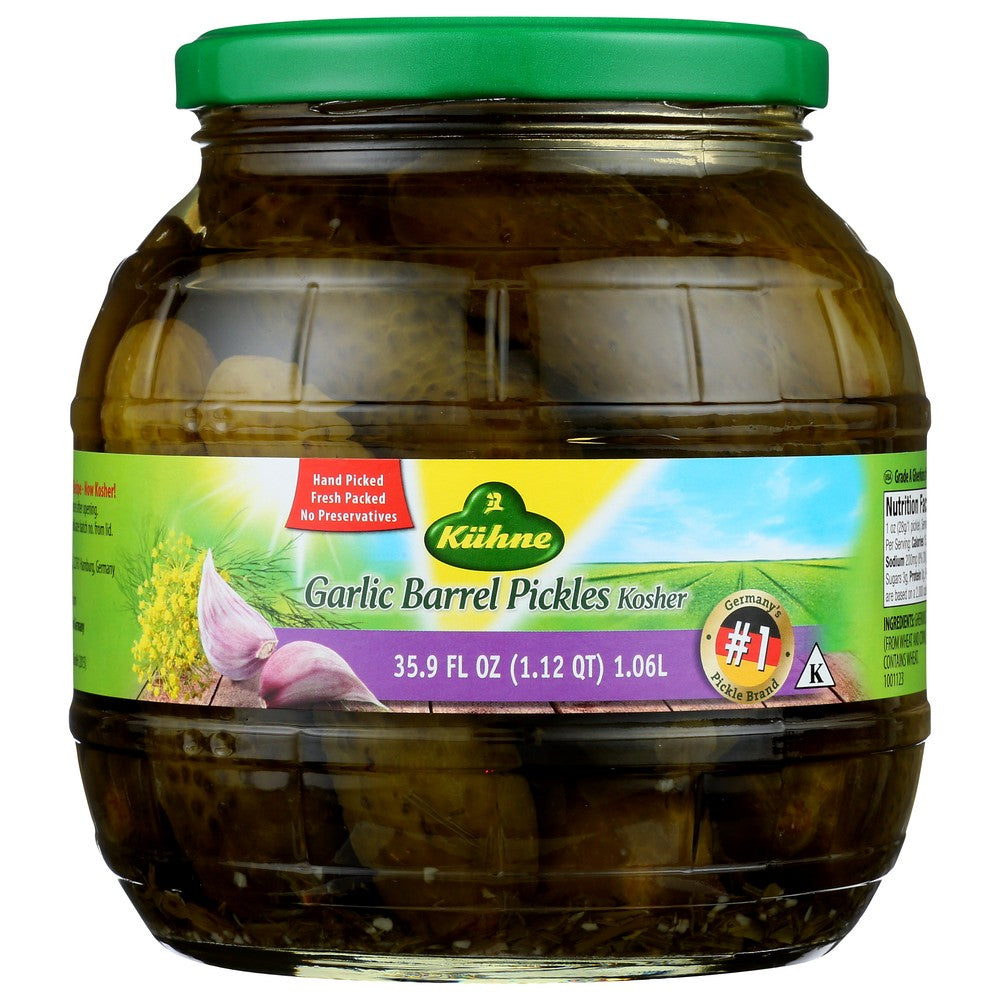 Kuhne , Kuhne Garlic Barrel Pickles, 34.2 Oz.,  Case of 6