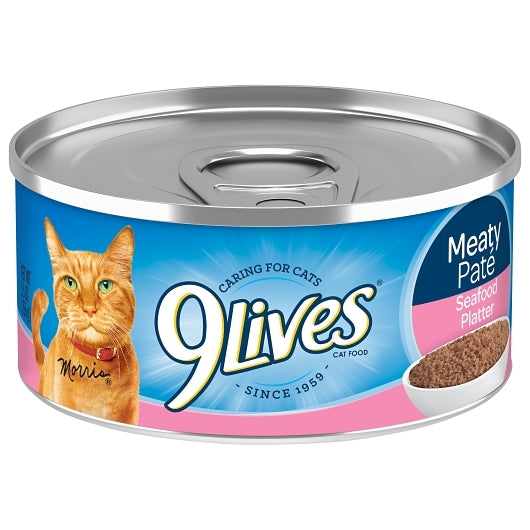 9 Lives Meaty Pate Seafood Platter Cat Food Singles 5.5 Ounce Size - 24 Per Case