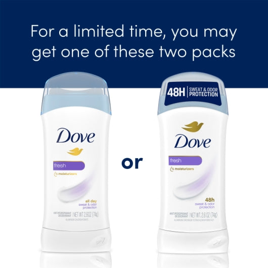 Dove Women's 48 Hour Fresh Anti-Perspirant Deodorant Stick, 2.6 Fluid Ounce, 6 Per Pack, 2 Per Case