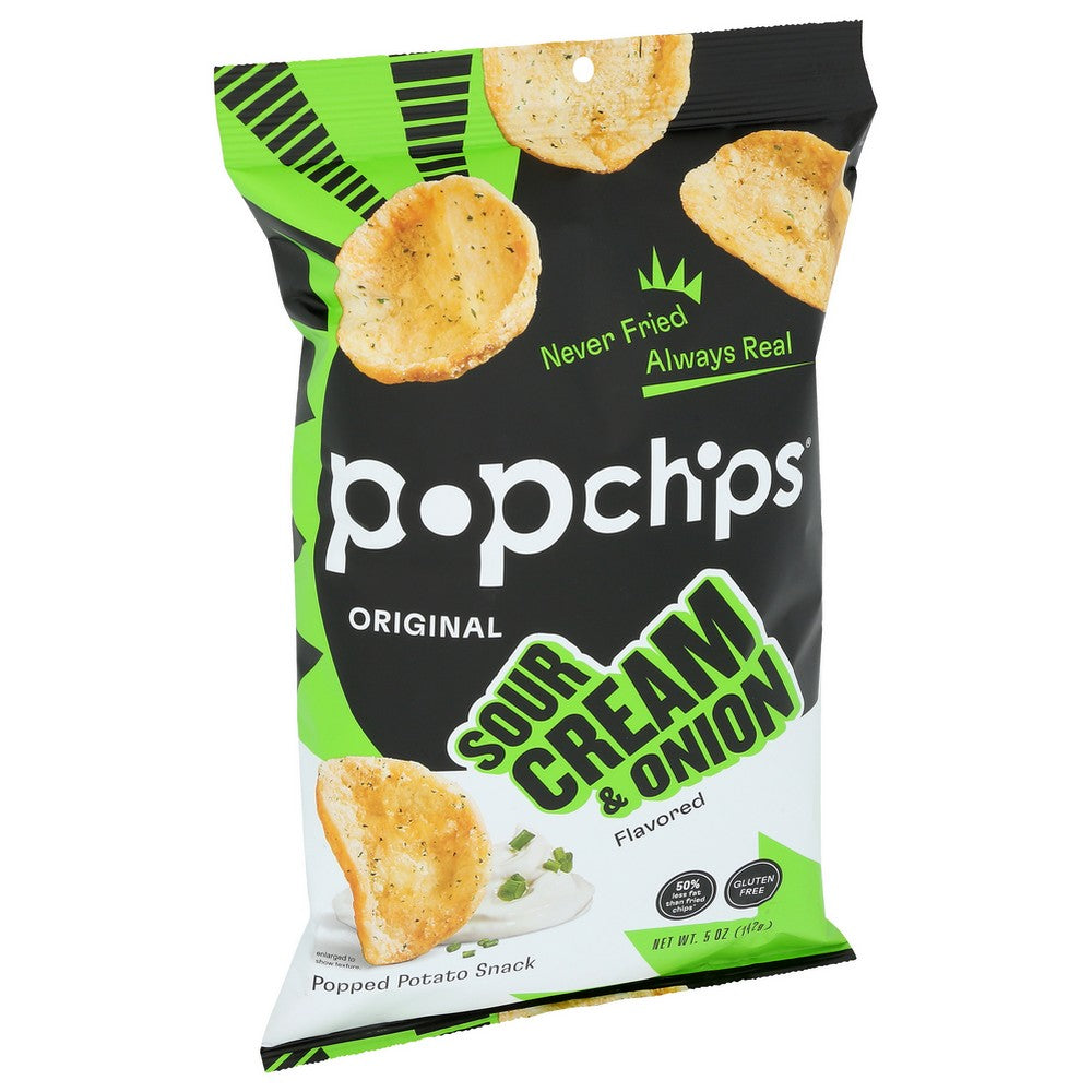 Popchips® F-Ar-50070, Popchips Sour Cream & Onion Potato Chips, 5 Oz. Bag,  Case of 12