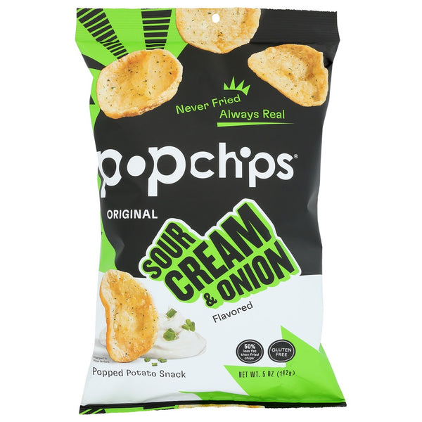 Popchips® F-Ar-50070, Popchips Sour Cream & Onion Potato Chips, 5 Oz. Bag,  Case of 12