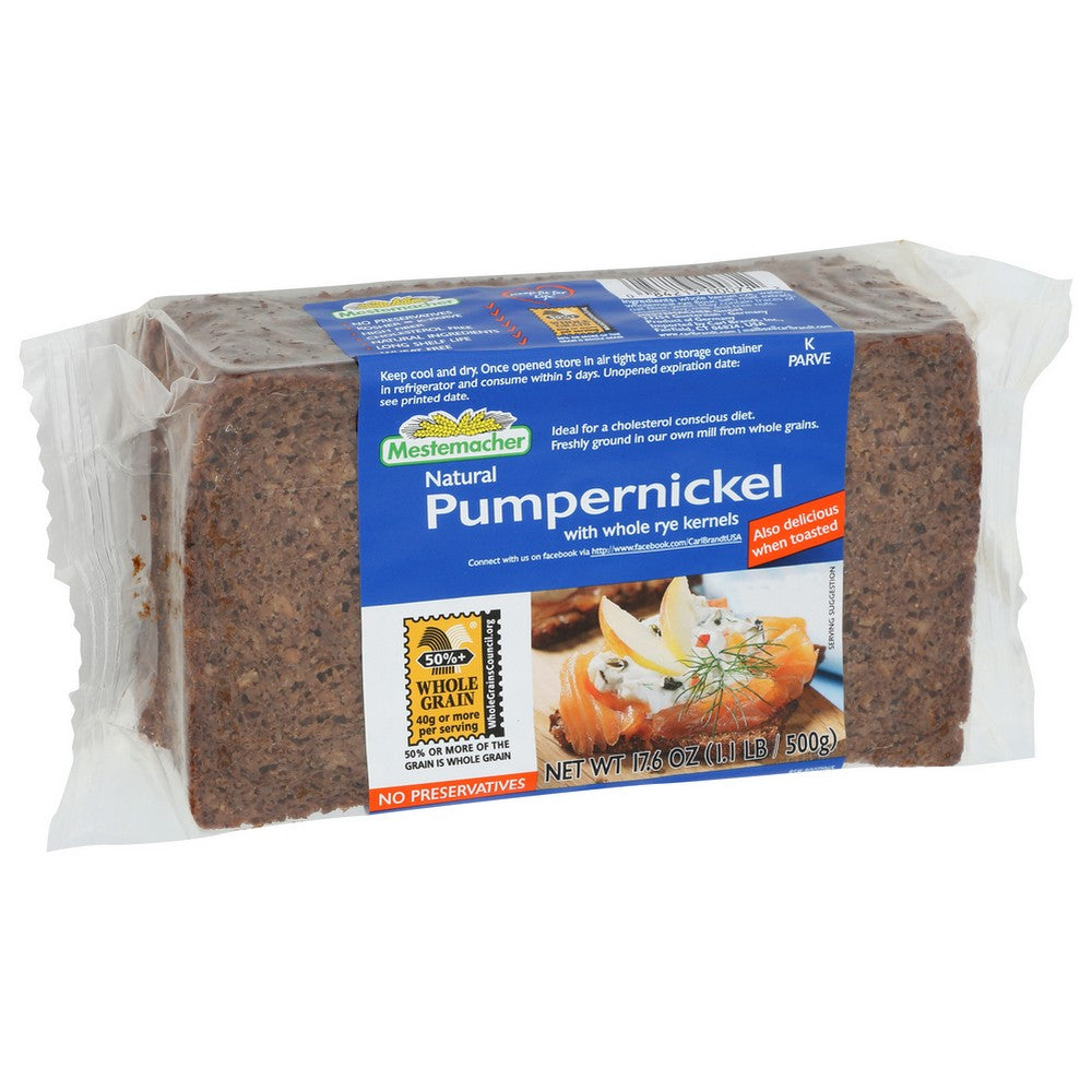 Mestemacher 00071, Mestemacher Ready To Eat Pumpernickel Bread With Whole Rye Kernels, 17.6 Oz.,  Case of 12