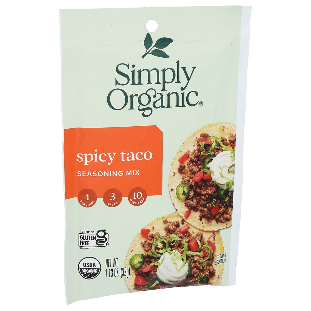 Simply Organicanic® 18959, Simply Organicanic Seasoning Mix, Spicy Taco, 1.13 Oz.,  Case of 12