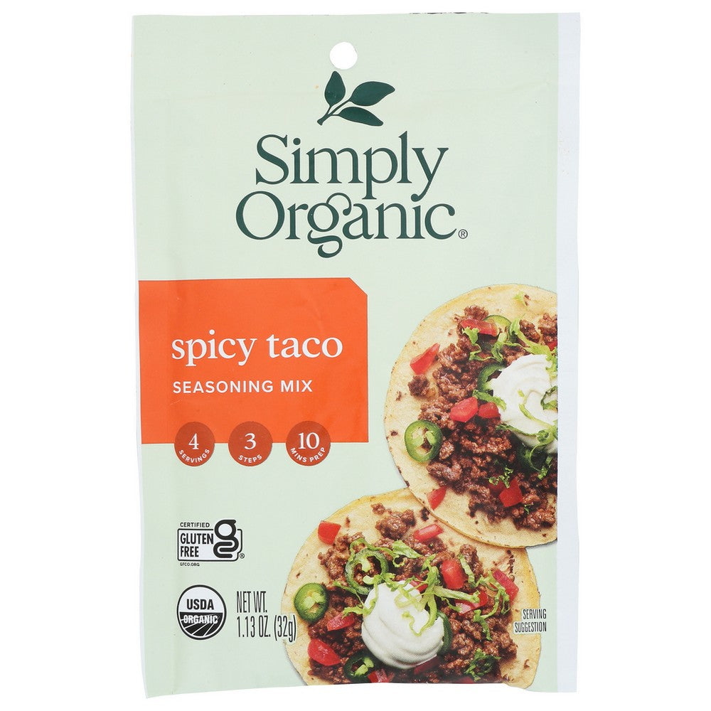 Simply Organicanic® 18959, Simply Organicanic Seasoning Mix, Spicy Taco, 1.13 Oz.,  Case of 12