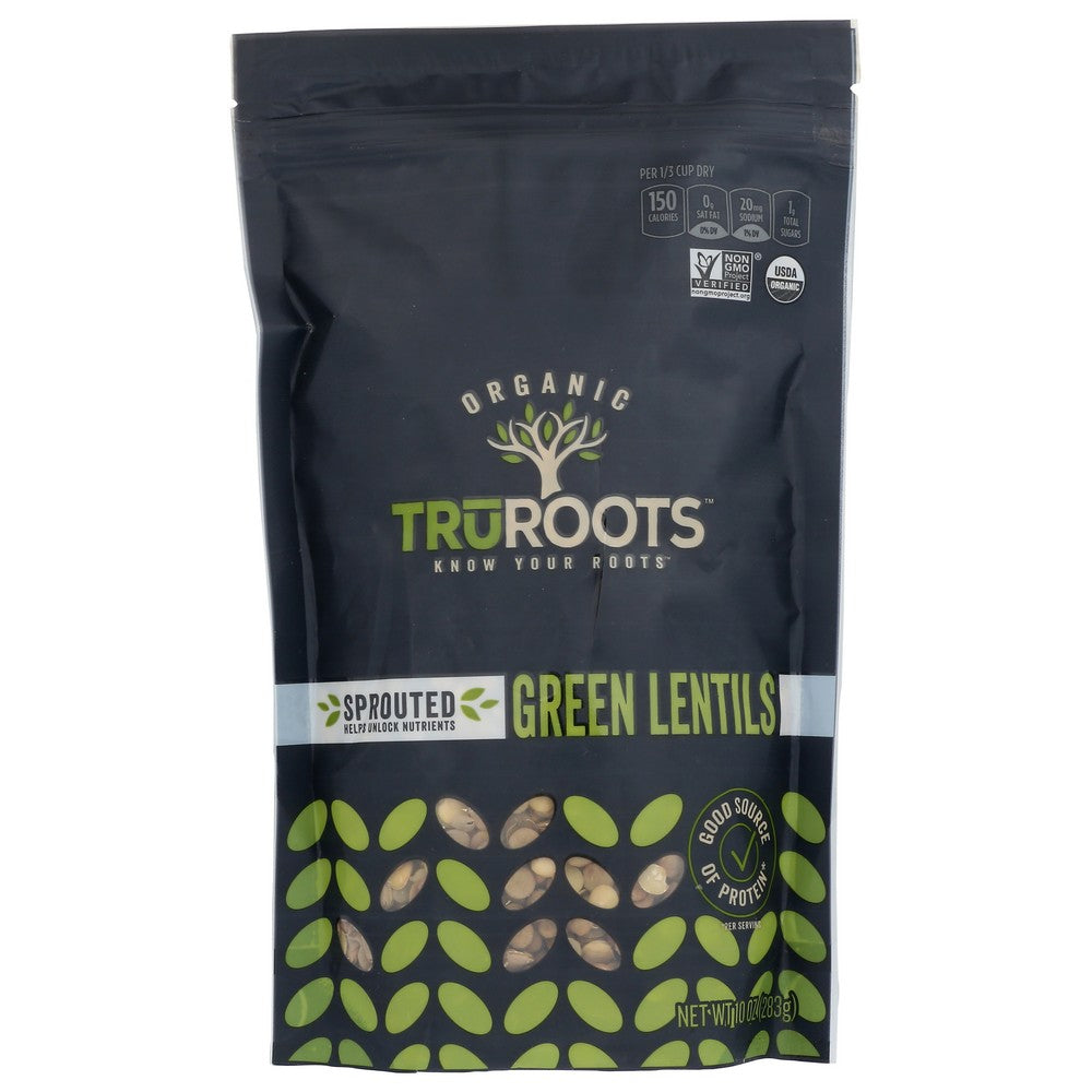 Truroots , Truroots Organicanic Sprouted Green Lentils, 10 Oz.,  Case of 6